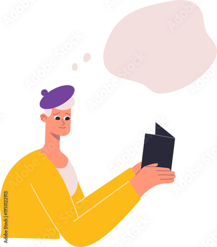 Person reading book having inspiration or idea