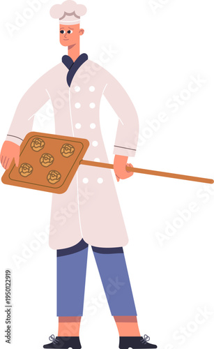 Chef holding baking tray with unbaked pastries