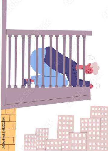 Senior woman experiencing anxiety on city balcony overlooking buildings