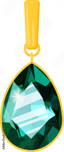 Gold pendant showing sparkling teardrop green gemstone
