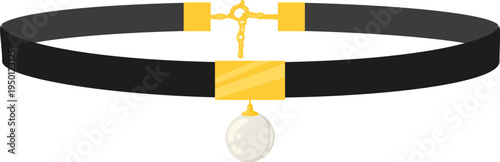 Black choker necklace featuring a pearl pendant and gold accents