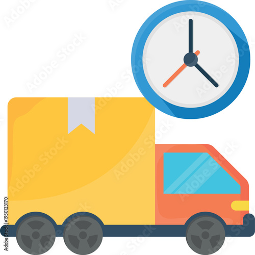 PrintA truck adorned with a prominent clock on top and an additional clock painted on its side.