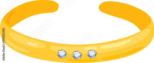 Golden cuff bracelet displaying three clear gemstones