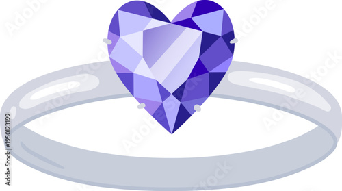 Silver ring featuring purple heart gemstone symbolizing love