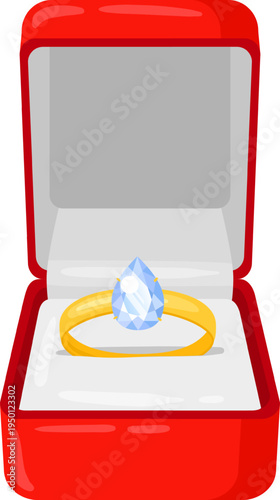Engagement ring displaying in open red velvet box