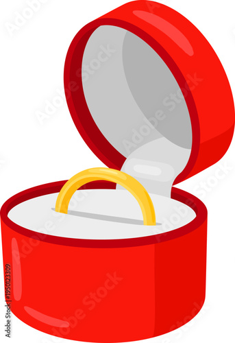 Golden wedding ring in open red box