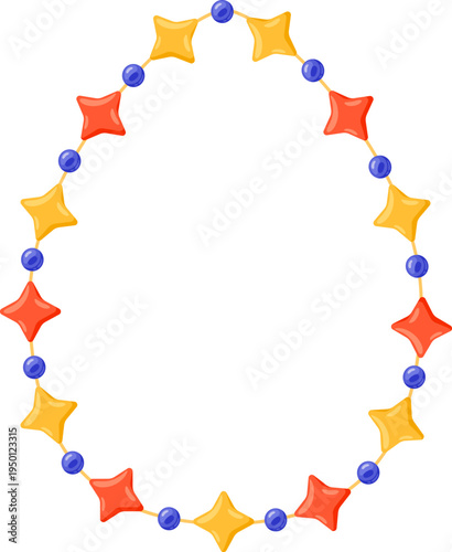 Colorful star and bead garland creating oval frame