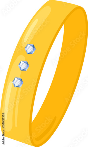 Golden wedding ring with three sparkling diamonds