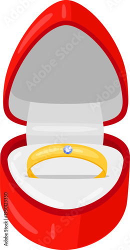 Gold engagement ring in red heart box