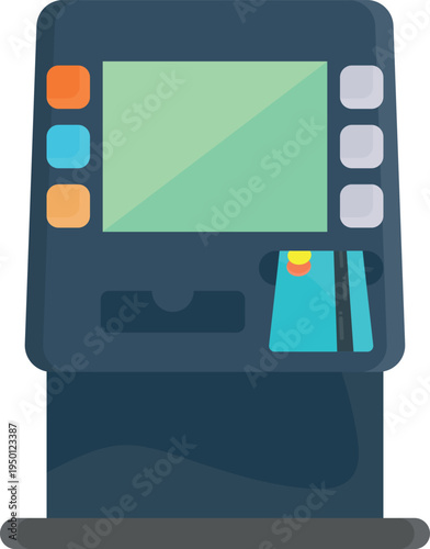 An ATM machine featuring a digital screen for user interaction and transaction processing.