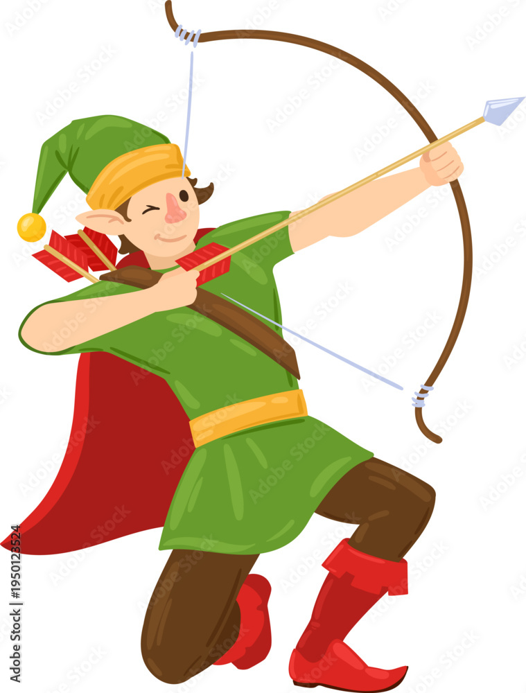 Fototapeta premium Elf archer character holding bow and arrow