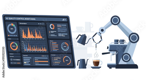 Automated coffee brewing system with advanced quality control monitoring dashboard.