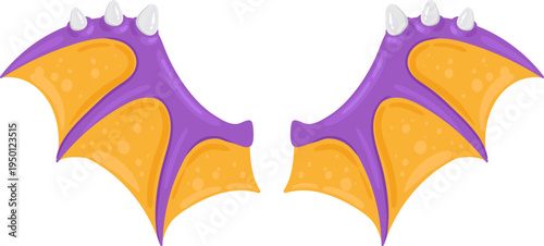 Purple and orange dragon wings cartoon illustration