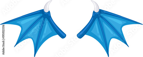 Pair of blue dragon wings with horns digital drawing
