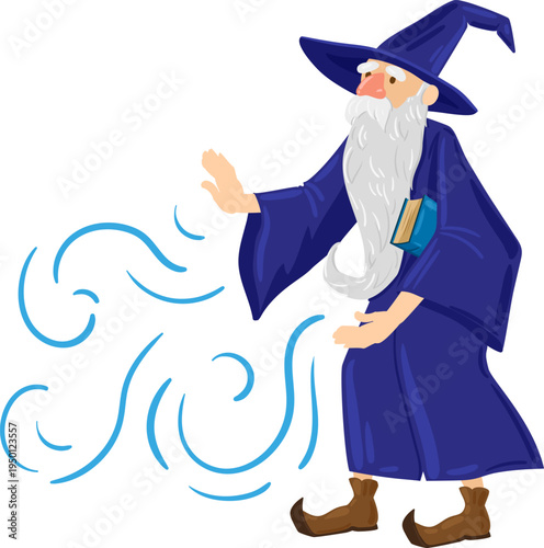 Wizard casting magic spell with his hand