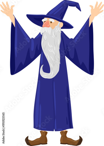 Wizard character raising hands casting magic spell