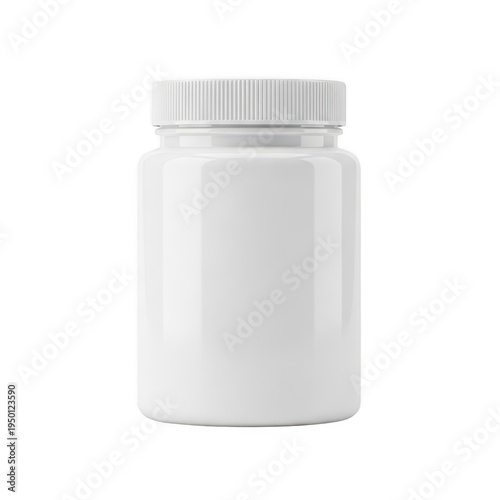 Empty white plastic pill bottle with a child-resistant cap