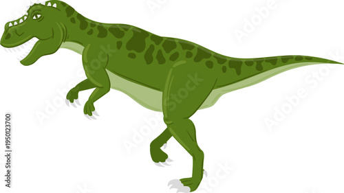 Green cartoon tyrannosaurus rex roaring profile on white