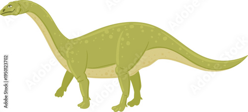 Cartoon green long neck dinosaur walking illustration