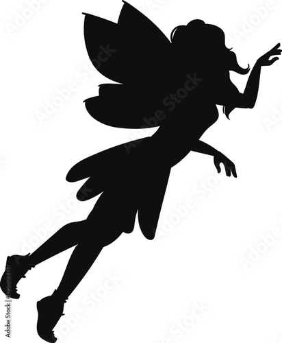 Flying fairy silhouette creating magic fantasy concept