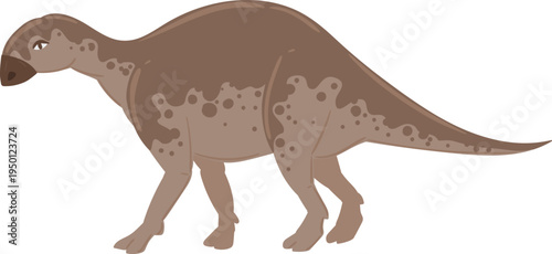 Iguanodon dinosaur walking cartoon illustration in profile