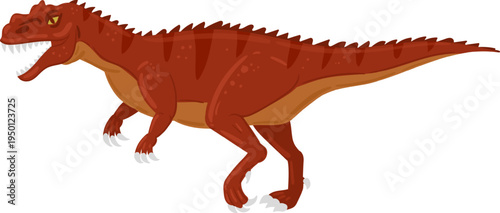 Cartoon red dinosaur character roaring with open mouth