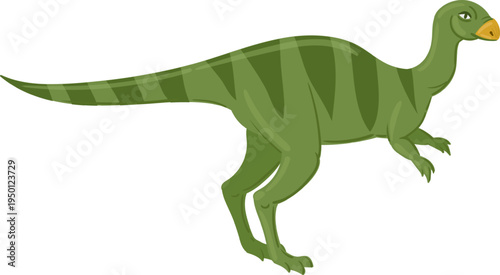 Green cartoon dinosaur standing on white background