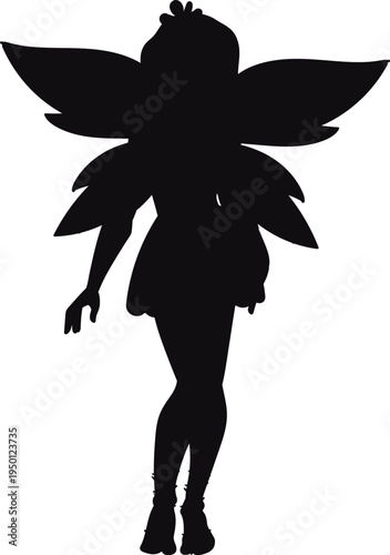 Fantasy fairy silhouette flying ornate magical wings