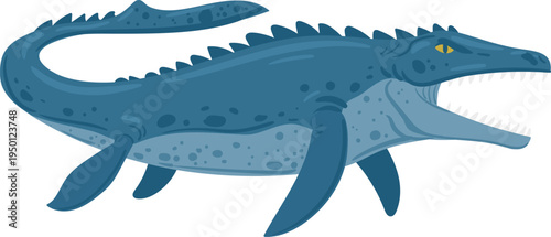 Angry mosasaur swimming showing sharp teeth