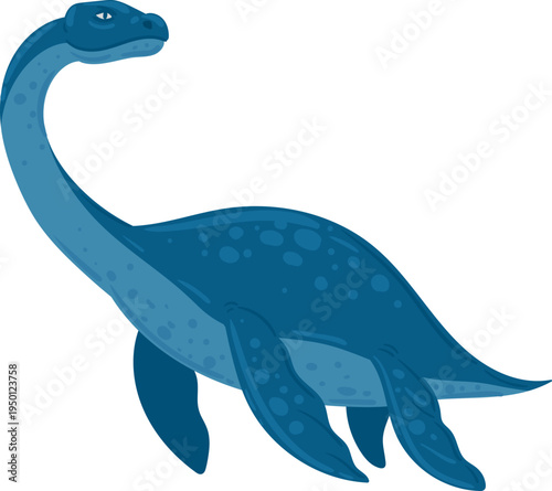 Plesiosaur swimming prehistoric aquatic reptile cartoon illustration