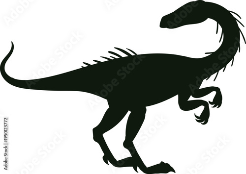 Predatory dinosaur silhouette running action vector