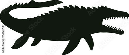 Mosasaur prehistoric sea lizard flat black silhouette