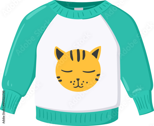 Raglan sleeve kid sweater with cat face design