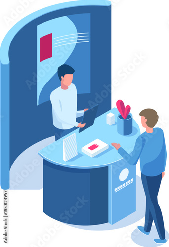 Booth demonstrating product or service at exhibition