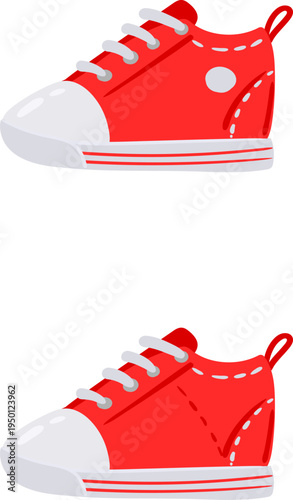 Pair of red canvas sneakers, casual footwear illustration