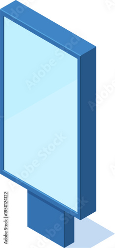 Isometric blue billboard displaying blank advertising space