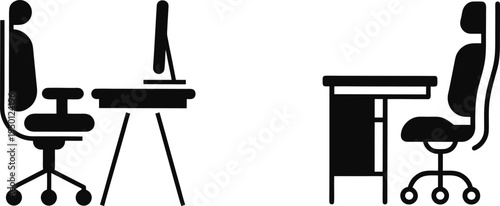 Minimalist Office Desk and Ergonomic Chair Icon