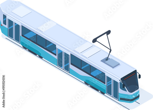 Modern electric city tram in isometric design illustration