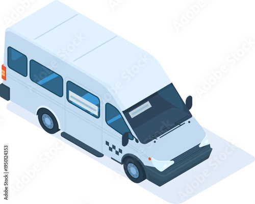 White isometric passenger van for urban taxi transport