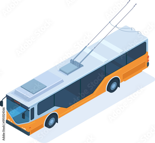 Trolleybus public transport moving in isometric view
