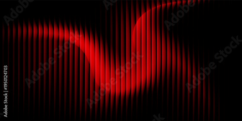 Abstract black background with glowing vertical red ribbed lines, creating a fractal glass effect, digital noise, or glitch. Editable vector illustration.