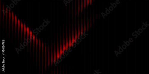 Abstract black background with glowing vertical red ribbed lines, creating a fractal glass effect, digital noise, or glitch. Editable vector illustration.