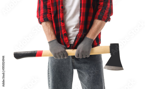 Handsome lumberjack with ax...