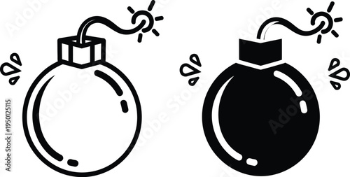 A black and white illustration of two bomb icons with fuses and explosive effects