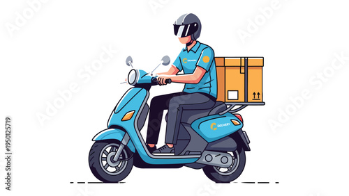 Prompt Delivery Courier on Scooter: A delivery courier swiftly navigates on a vibrant scooter, with a package secured for prompt and efficient service, symbolizing speed and convenience.