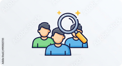 Three people investigating concept with magnifying glass and search