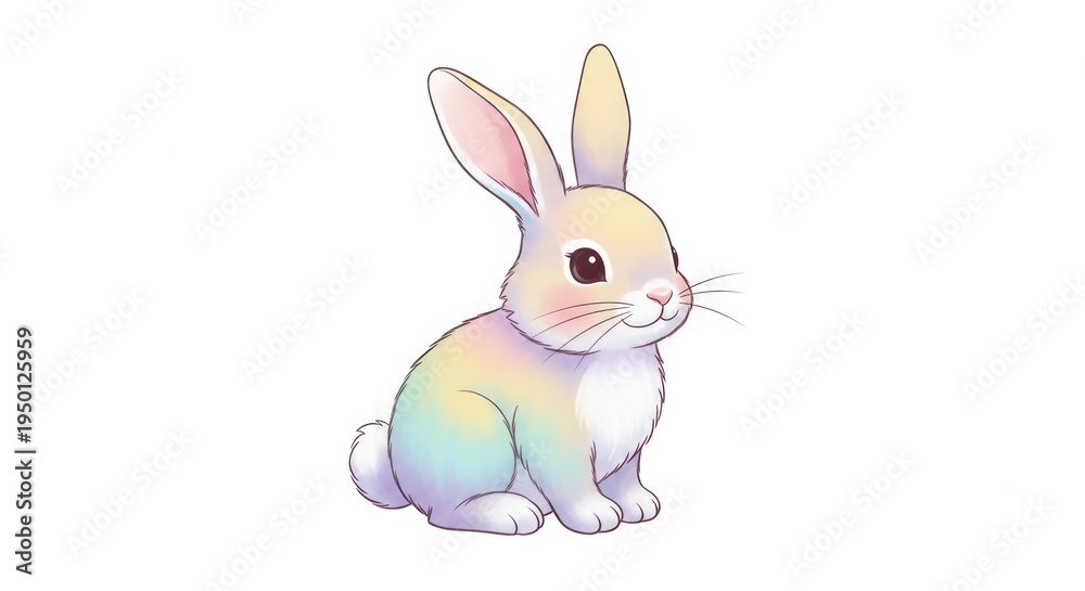 Obraz premium Cute Rainbow Bunny Sitting For Easter Spring Concepts Isolated on transparent white background