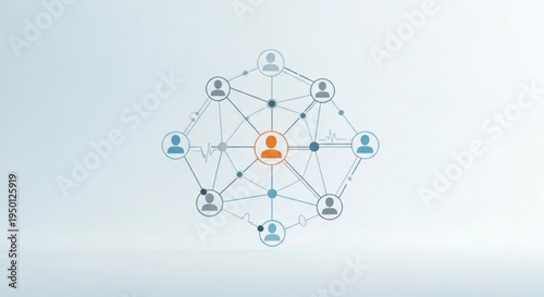 Network connections concept with central person linked to multiple profiles on a gradient background