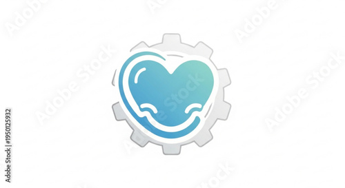 Heart shaped gear with blue gradient and white outline on plain background