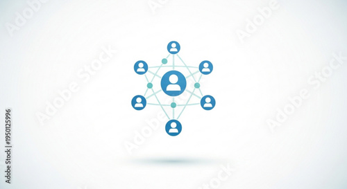 Network of connected people icons in blue and green on white background representing social connections and community